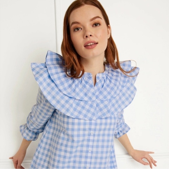 Hill House The Colette Dress In Blue Jacquard Check Size XL NWT - Picture 8 of 11